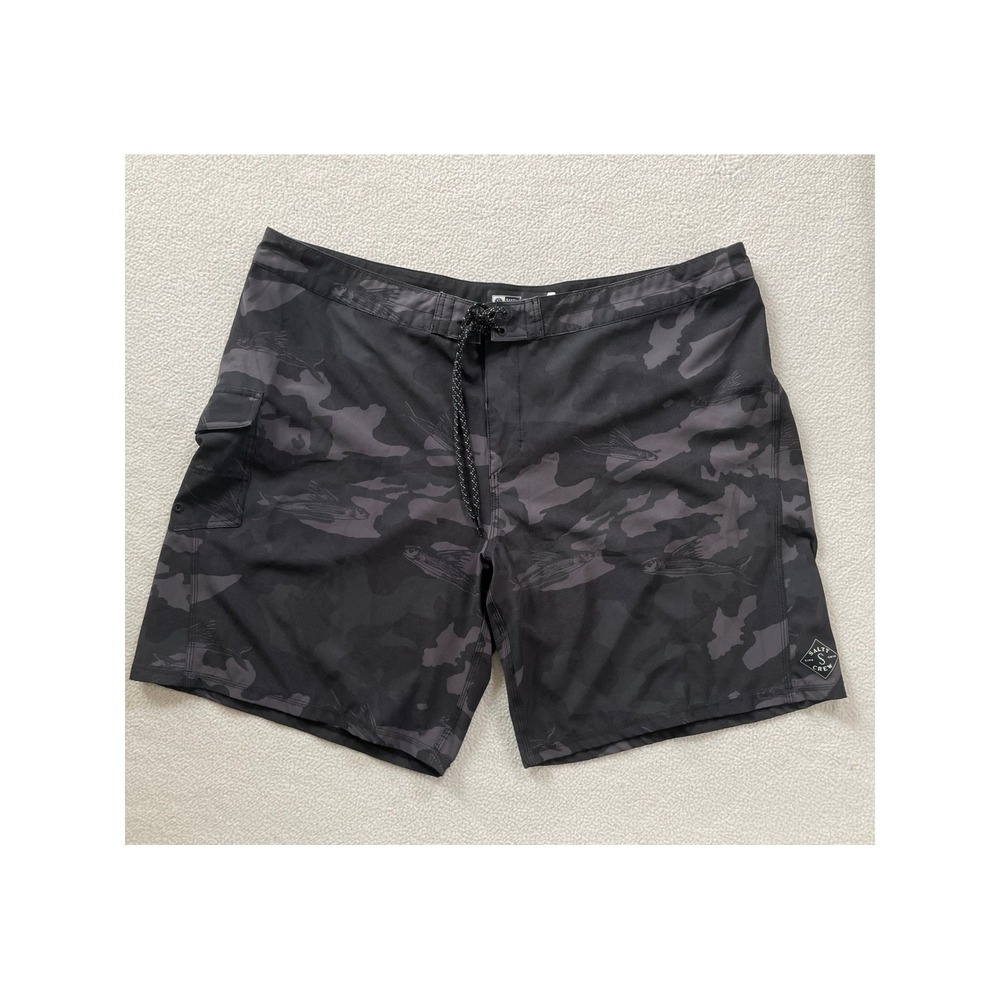 Salty Crew Mens 44 Board Shorts Black Camo Flying Fish Essential Cargo Swim